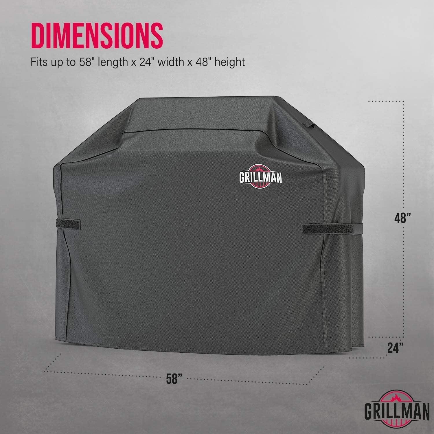 Grillman Premium Grill Cover for Outdoor Grill. BBQ Cover. Rip-Proof. Waterproof. Large Top Heavy Duty Grill Cover for outside Grill. Barbecue Cover & Gas Grill Covers (58 L X 24 W X 48 H. Black) - Image 2