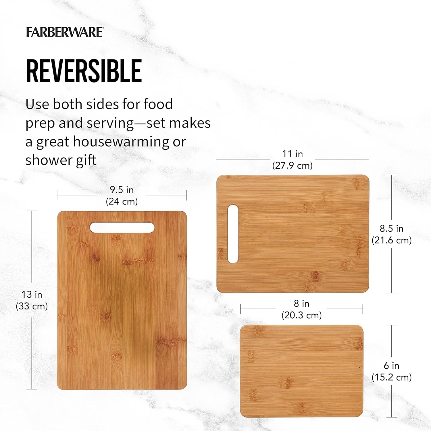 Farberware 3-Piece Wood Cutting Board Set. Reversible Chopping Boards for Meal Prep and Serving. Charcuterie Boards. Wooden Cutting Boards with Built-In Handles. Set of 3 Assorted Sizes. Bamboo - Image 5