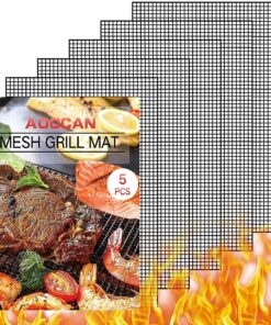 Grill Mesh Mat - Set of 5 Non Stick BBQ Grill Mats. Heavy Duty. Reusable Grilling Mats. Easy to Clean - Works on Gas. Charcoal. Pellet Grill - 15.75 X 13 In. Black