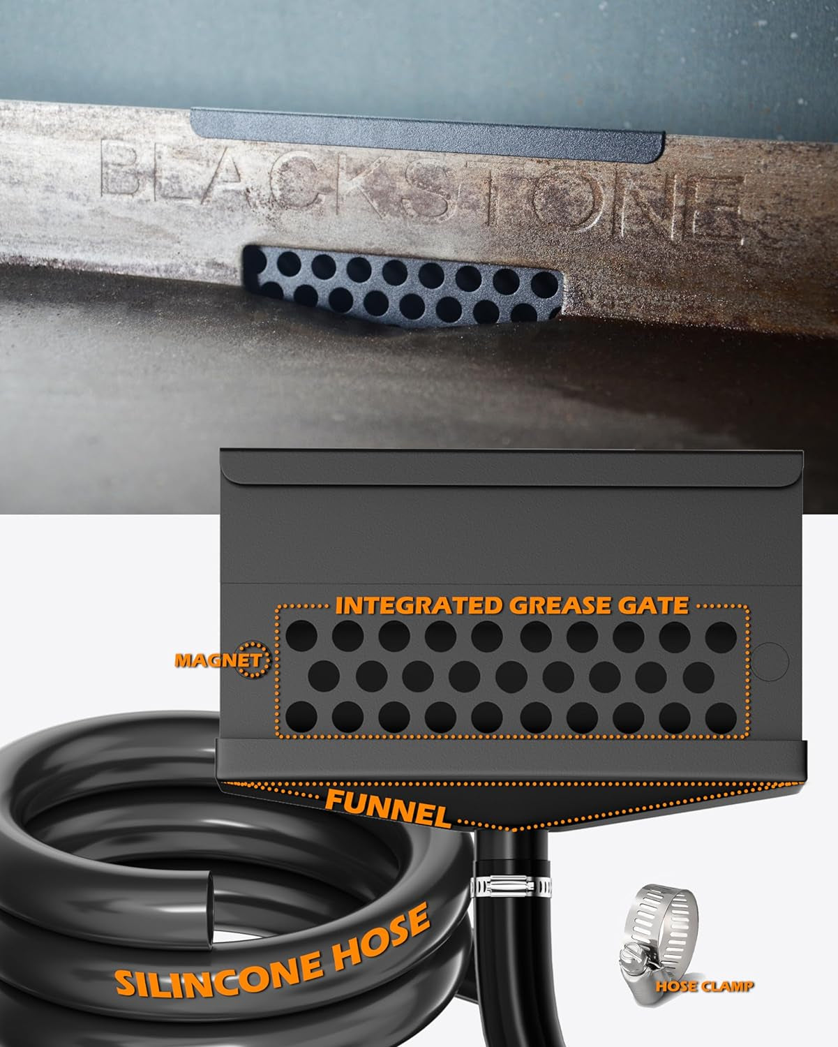 Rear Grease Drainage Funnel for Blackstone Grease Catcher Upgrade. Blackstone Grease Trap with Integrated Grease Gate Replace Grease Cup for Liners Saving. Blackstone Griddle Accessories. Reusable - Image 5