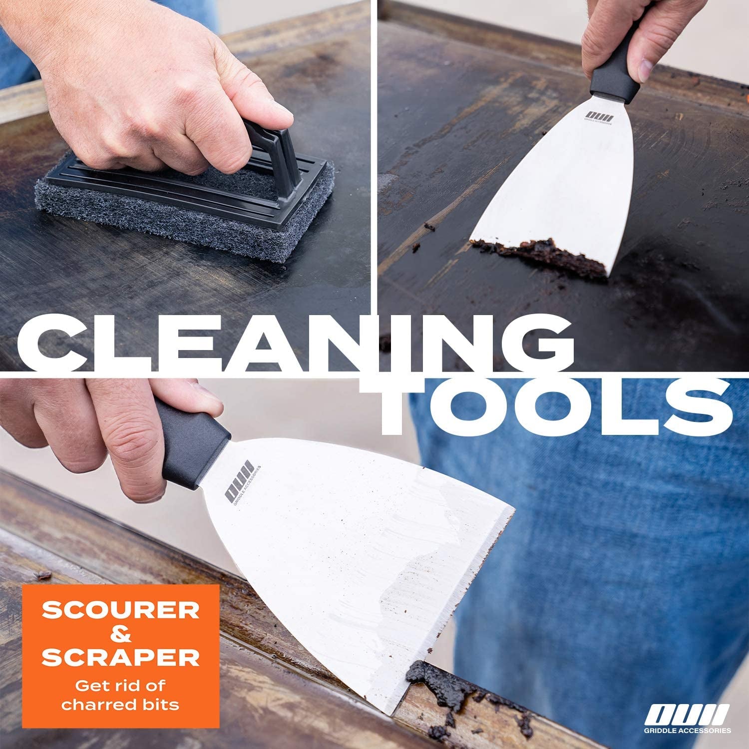 OUII Flat Top Griddle Accessories for Blackstone and Camp Chef Griddle - 9 Pieces Set with Griddle Cleaning Kit and Carry Bag! Metal Spatula. Scraper for Hibachi and Teppanyaki Grill - Image 6