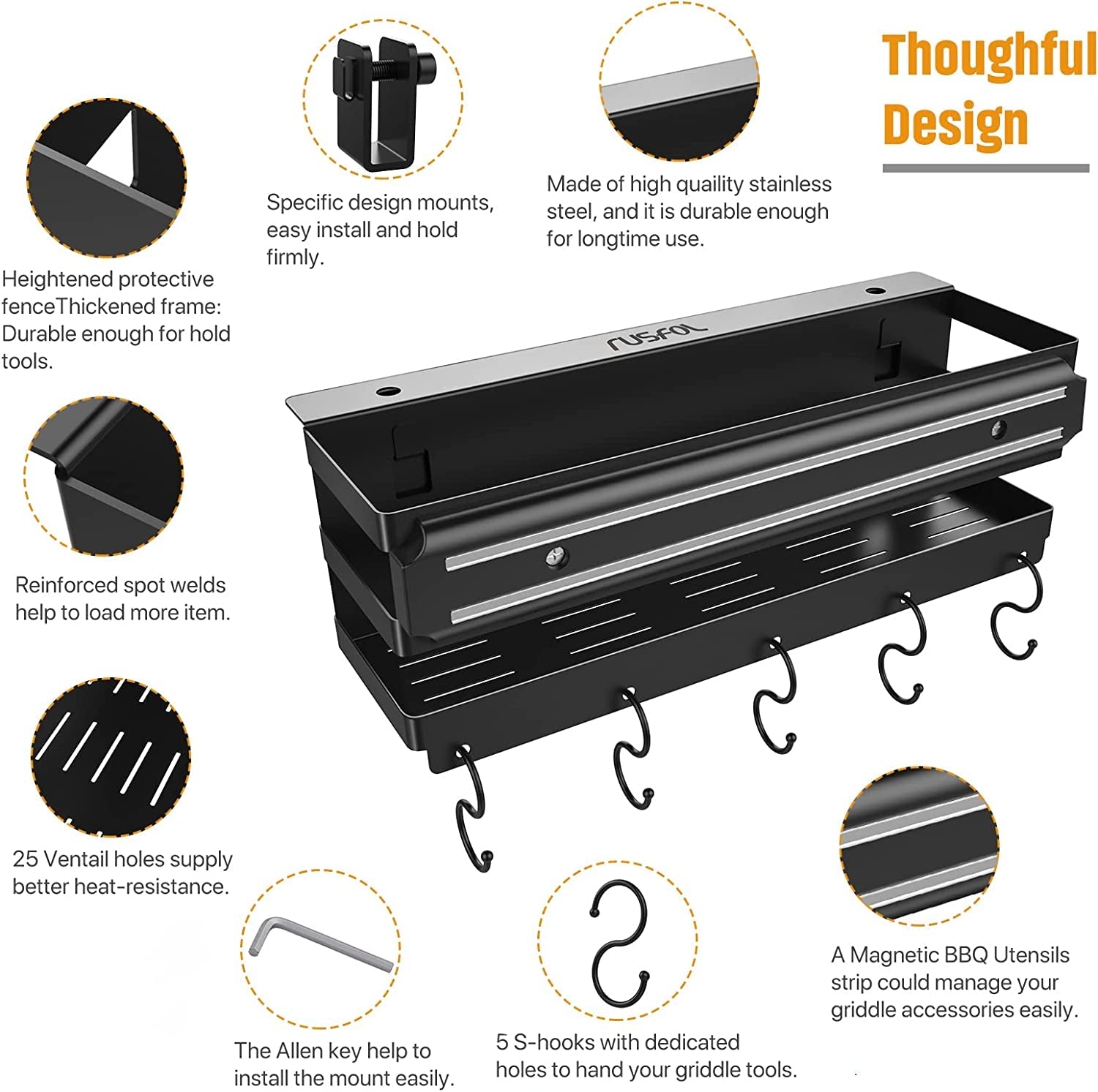 Stainless Steel Griddle Caddy with Magnetic BBQ Utensils Strip for 28/36 Blackstone Griddles. with a Allen Key. Space Saving BBQ Accessories Storage Box. Free from Drill Hole&Easy to Install - Image 4