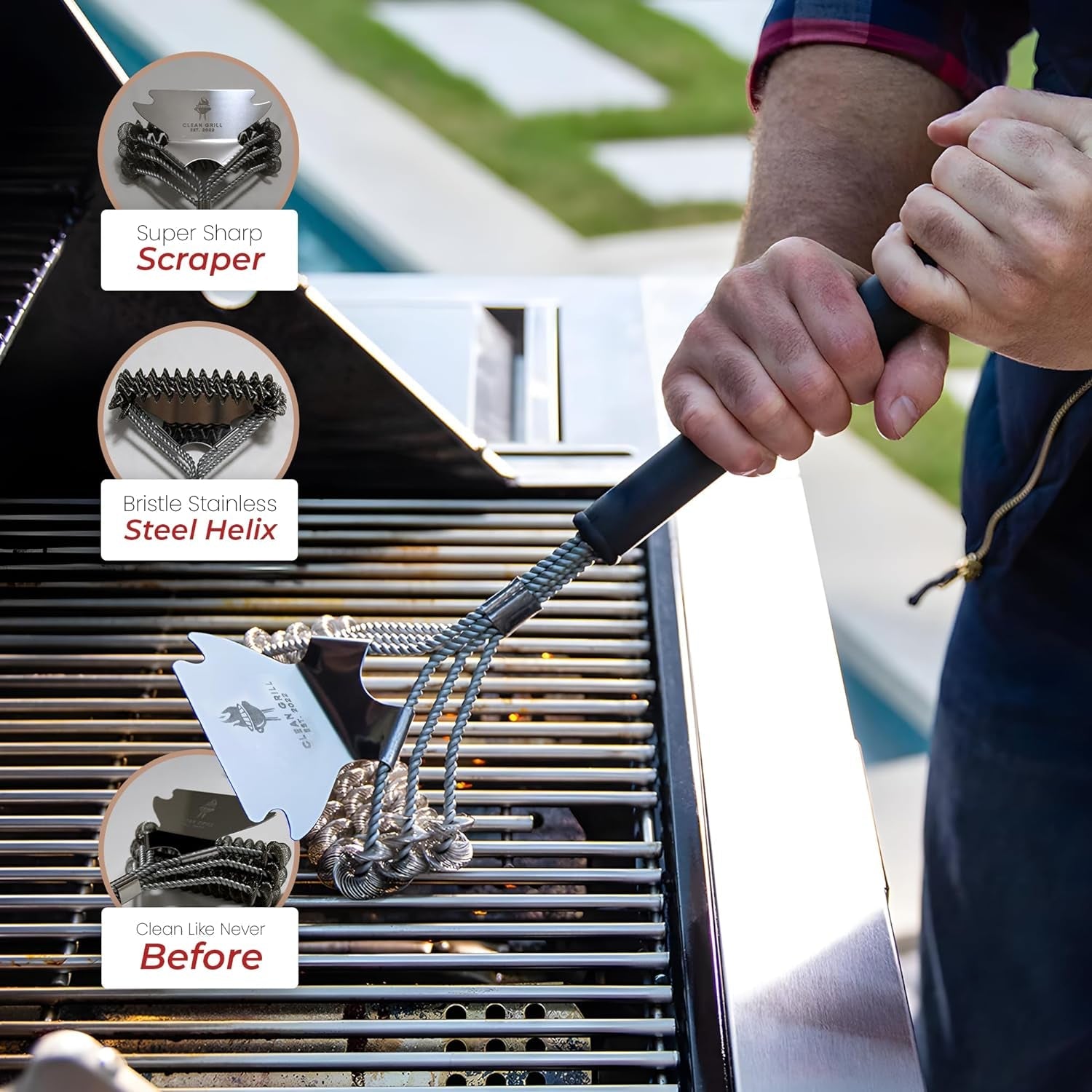 Clean Grill Superior BBQ Grill Brush - Efficient. Safe Wire Bristle Barbecue Cleaning Tool - Extra Strong Cleaner. for Grill Lovers. Ideal for Cleaning Any BBQ Grill - Image 4