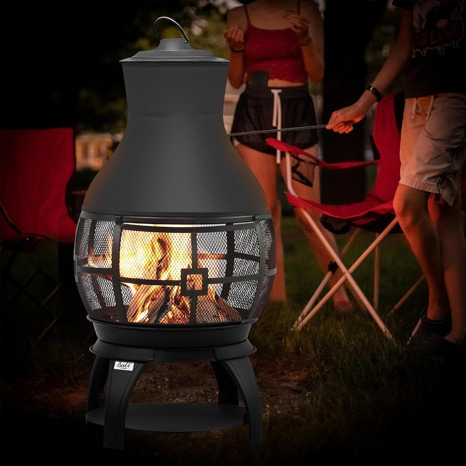 BALI OUTDOORS Fire Pit Wood Burning Chiminea outside Fireplace Patio Small Firepit. Size 17.7 W X 35.6 H. Brown-Black - Image 7