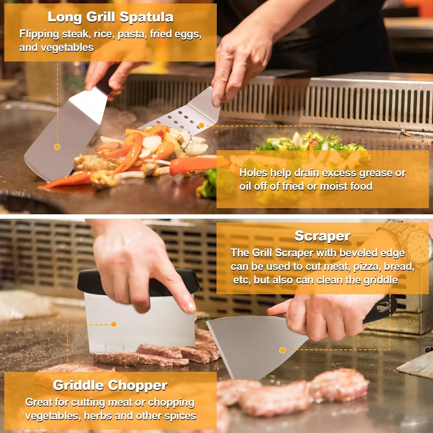 Griddle Accessories Kit. Terlulu 29 PCS Flat Top Grill Accessories for Blackstone and Camp Chef. Metal Spatula Set with Burger Press. Melting Dome. Scraper. Tongs. Carry Bag for Outdoor Grilling BBQ - Image 5