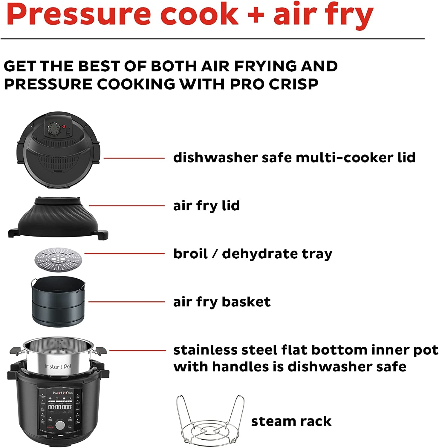 Instant Pot Pro Crisp 11-In-1 Air Fryer and Electric Pressure Cooker Combo with Multicooker Lids That Air Fries. Steams. Slow Cooks. Sautés. Dehydrates. & More. Free App with over 800 Recipes. 8 Quart - Image 6