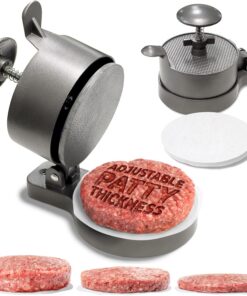 Shop Square Hamburger Press Patty Maker - Adjustable 1/4Lb to 3/4Lb Burger Press Patty Maker with Patty Ejector - Adjustable Thickness for Burgers. Crab Cakes. and Sausage - Patty Paper Included