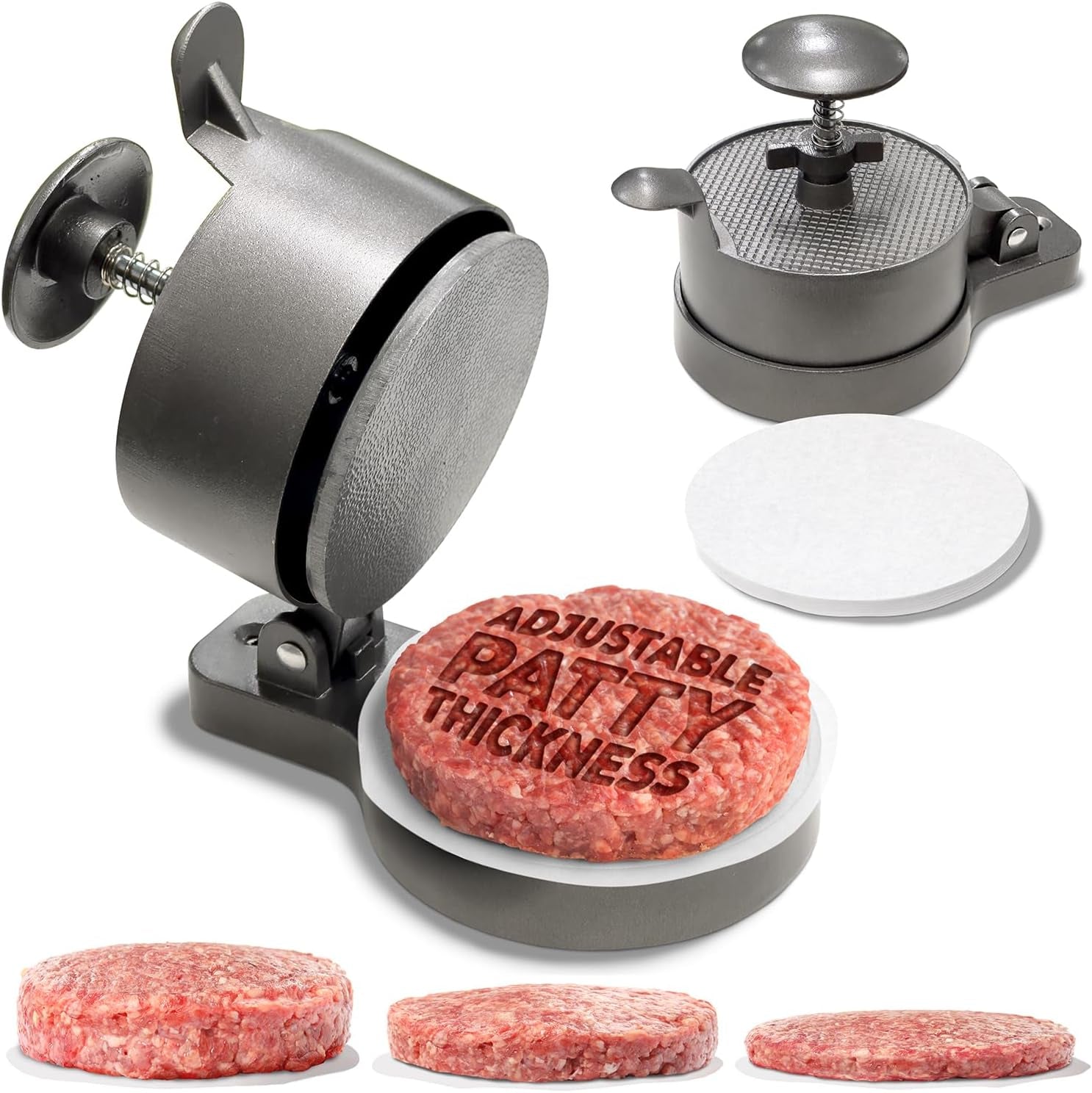 Shop Square Hamburger Press Patty Maker - Adjustable 1/4Lb to 3/4Lb Burger Press Patty Maker with Patty Ejector - Adjustable Thickness for Burgers. Crab Cakes. and Sausage - Patty Paper Included