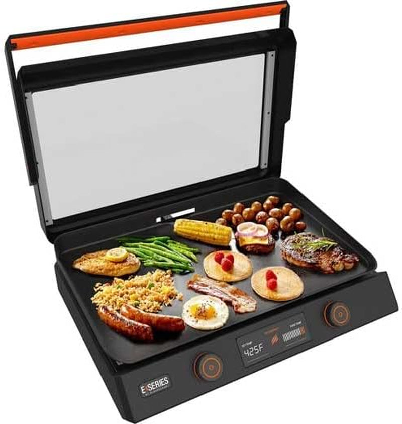 22-Inch Electric Griddle - 1200W Non Stick Ceramic Titanium Coated Stainless Steel Tabletop Griddle with Ez-Touch Control Dial. LCD Display. Patented Rotate & Remove Glass Hood - 8001 - Image 8