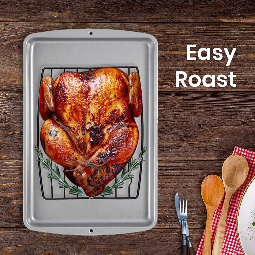 Roasting Rack for Roasting Pan.Baking Rack for Cooking. Roasting. Cooling and Grilling.V Shape Non-Stick Wire Rack.10×8 Black - Image 7