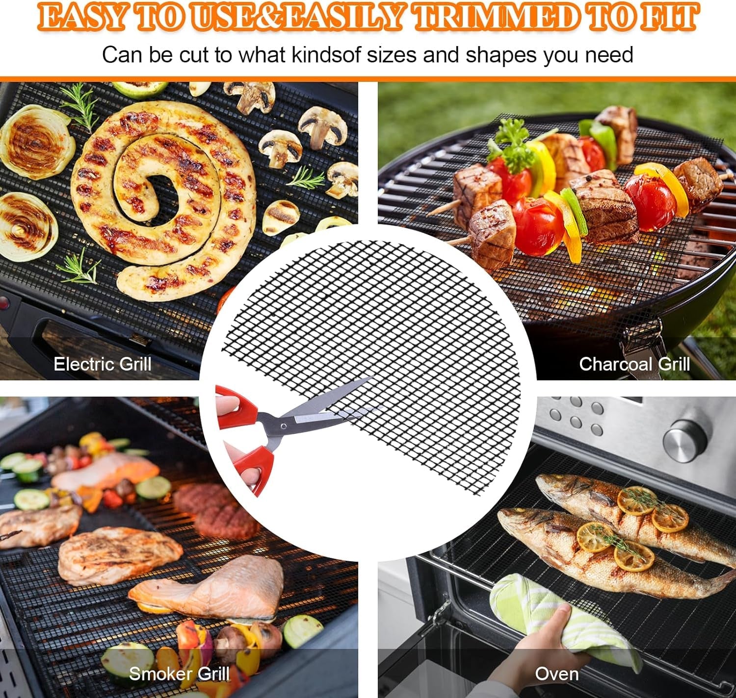 Grill Mesh Mat Set 5 Barbecue Grill Accessories Reusable Non-Stick Grill Mat for Vegetables Fish Grilling Mat Sheets for Outdoor Smoker Charcoal Gas Electric Grill BBQ Tools.Xl 15.75 X 13 Inch. Black - Image 4