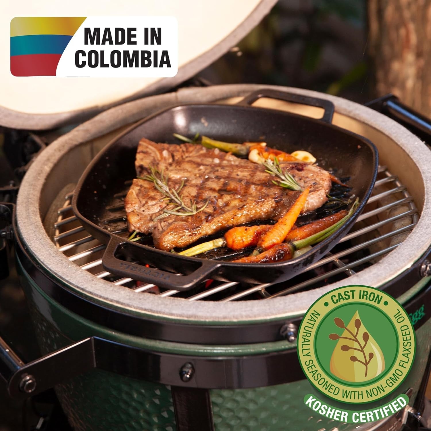 Cast Iron round Grill Pan with Double Loop Handles. Made in Colombia. 10 Inches - Image 2