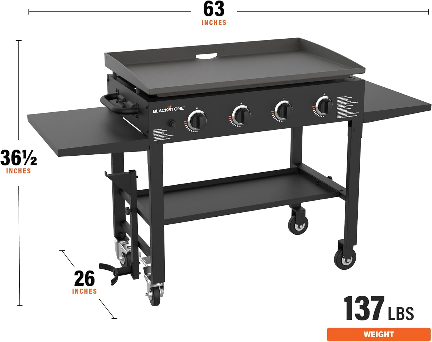 36 Inch Gas Griddle Cooking Station 4 Burner Flat Top Gas Grill Propane Fuelled Restaurant Grade Professional 36 Outdoor Griddle Station with Side Shelf (1554) - Image 3