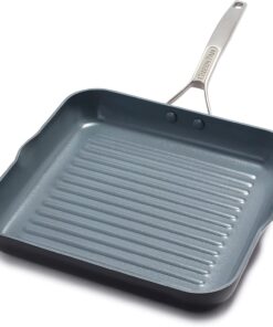 Paris Pro Hard Anodized Healthy Ceramic Nonstick. 11 Square Grill Pan. Pfas-Free. Dishwasher Safe. Grey
