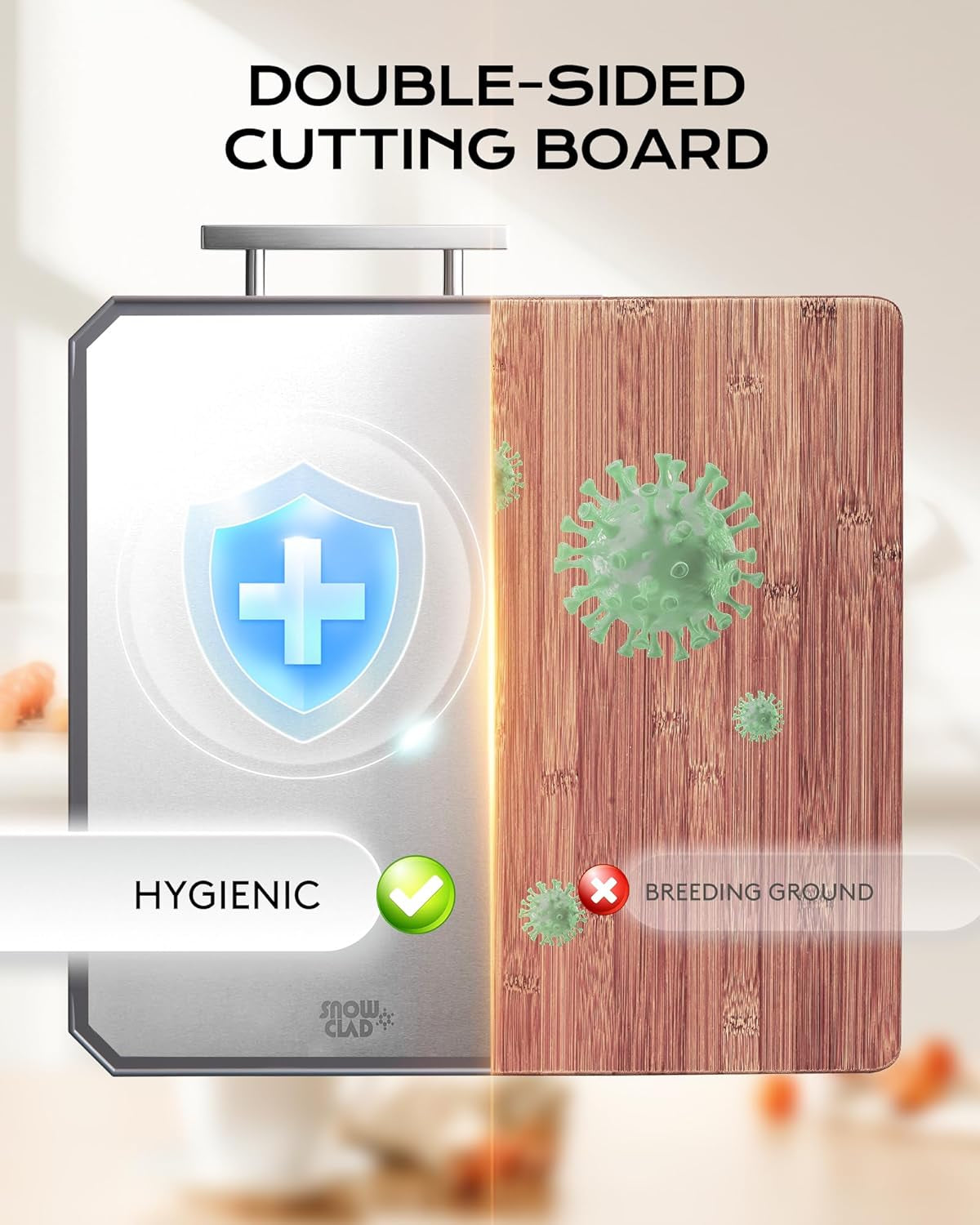 SNOWCLAD Stainless Steel Cutting Board.Double Sided Steel Cutting Boards for Kitchen.Stainless Steel/Wheat Straw Pp Large Board for Meat.Non Toxic Chopping.16 * 11 Inch.Dishwasher Safe - Image 4