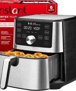 Instant Pot Vortex plus 6QT XL Air Fryer. 6-In-1. Broils. Dehydrates. Crisps. Roasts. Reheats. Bakes for Quick Easy Meals. 100+ In-App Recipes. Dishwasher-Safe. from the Makers of Instant Pot. Black