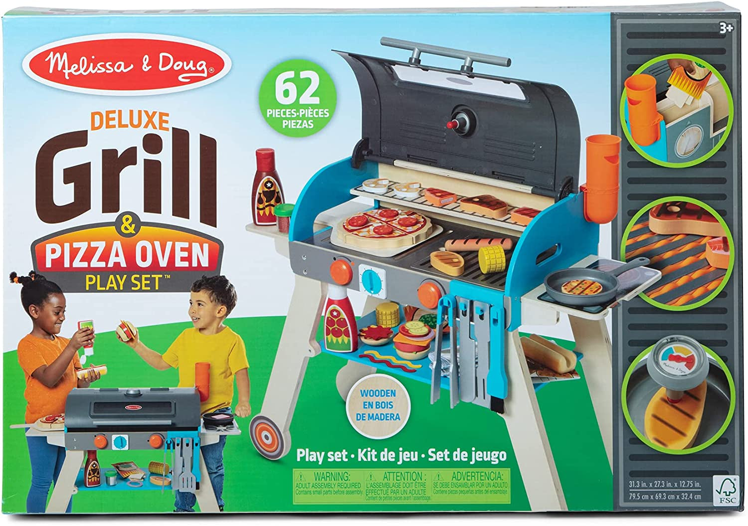 Melissa & Doug Wooden Deluxe Barbecue Grill. Smoker and Pizza Oven Play Food Toy for Pretend Play Cooking for Kids - Image 6