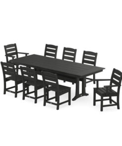 Polywood: Lakeside 9-Piece Farmhouse Dining Set with Trestle Legs in Black
