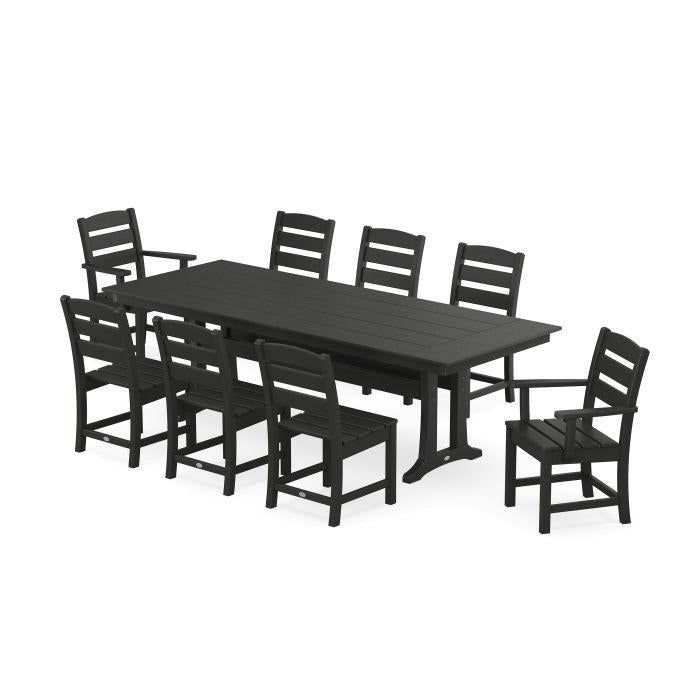 Polywood: Lakeside 9-Piece Farmhouse Dining Set with Trestle Legs in Black