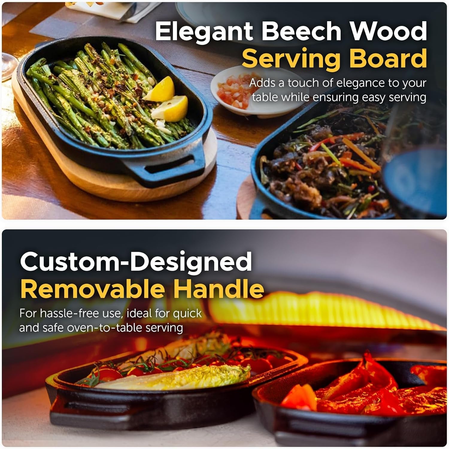 Ooni Cast Iron Grizzler Pan - Grill Frying Pan. 12 X 6 Griddle Plate with Removable Handle and Bamboo Trivet. Pre-Seasoned Non-Stick Oven Safe Cookware. Pizza Oven and BBQ Accessories - Image 5