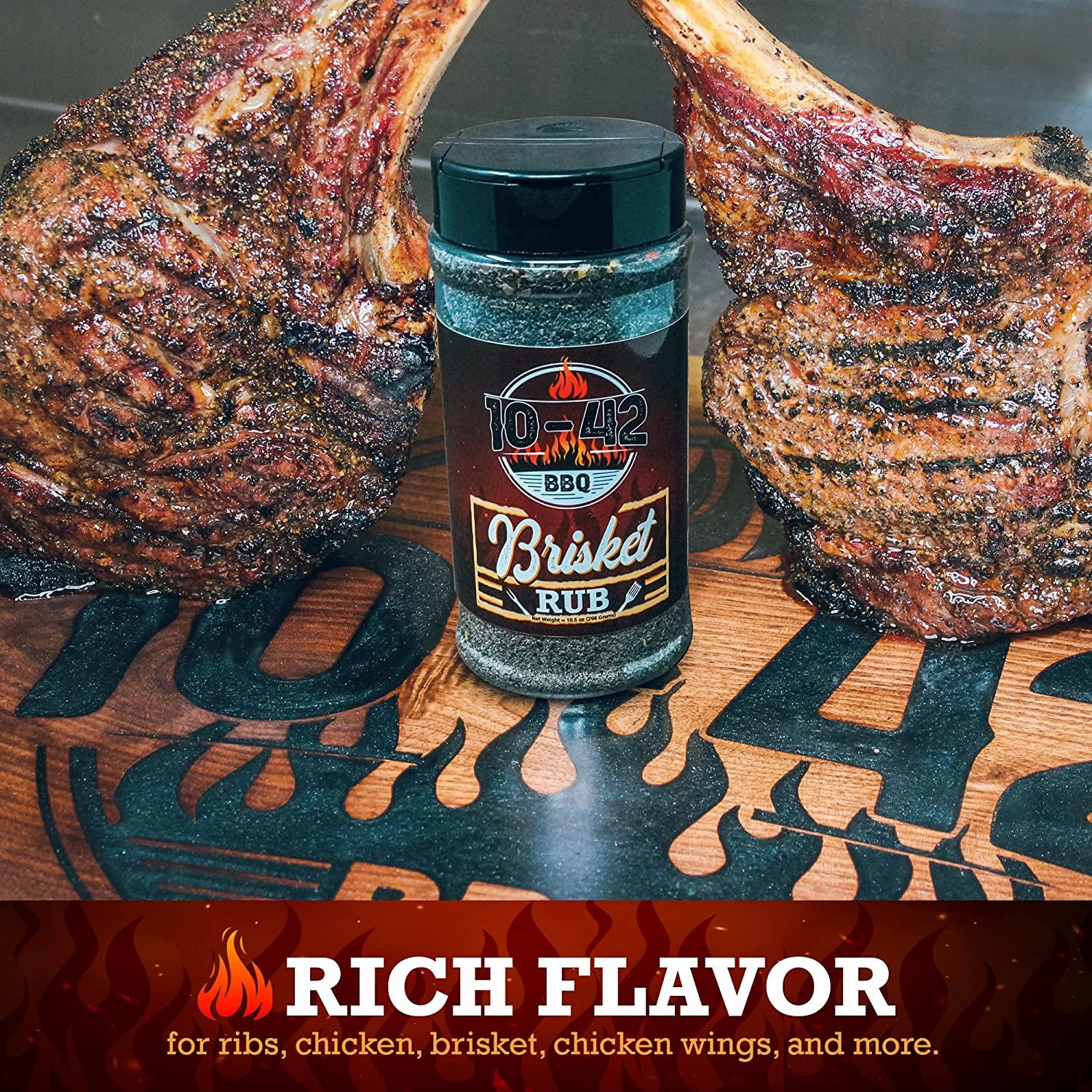 10-42 BBQ Brisket Rub - All-Natural Spice Seasoning for Steak. Rib. Beef Brisket - Barbecue Meat Seasoning Dry Rub - BBQ Rubs and Spices for Smoking and Grilling - No MSG. 0 Calorie - 10.5Oz Bottle - Image 4