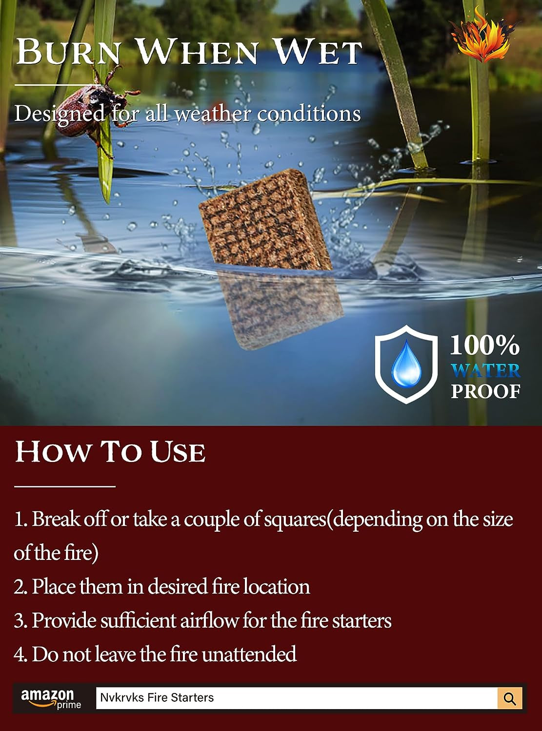 Nvkrvks Fire Starter Squares 192. Natural & Odourless Firestarters Cubes for Campfire. Fireplace. Chimney and Barbecue. Water Resistant. Easy to Ignite. Safe Camping Accessories - Image 7