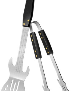 PEPKICN Rock Guitar Style Heavy Duty Stainless Steel 2-Piece Barbecue Tool Set - Spatula & Tongs with Wooden Handle