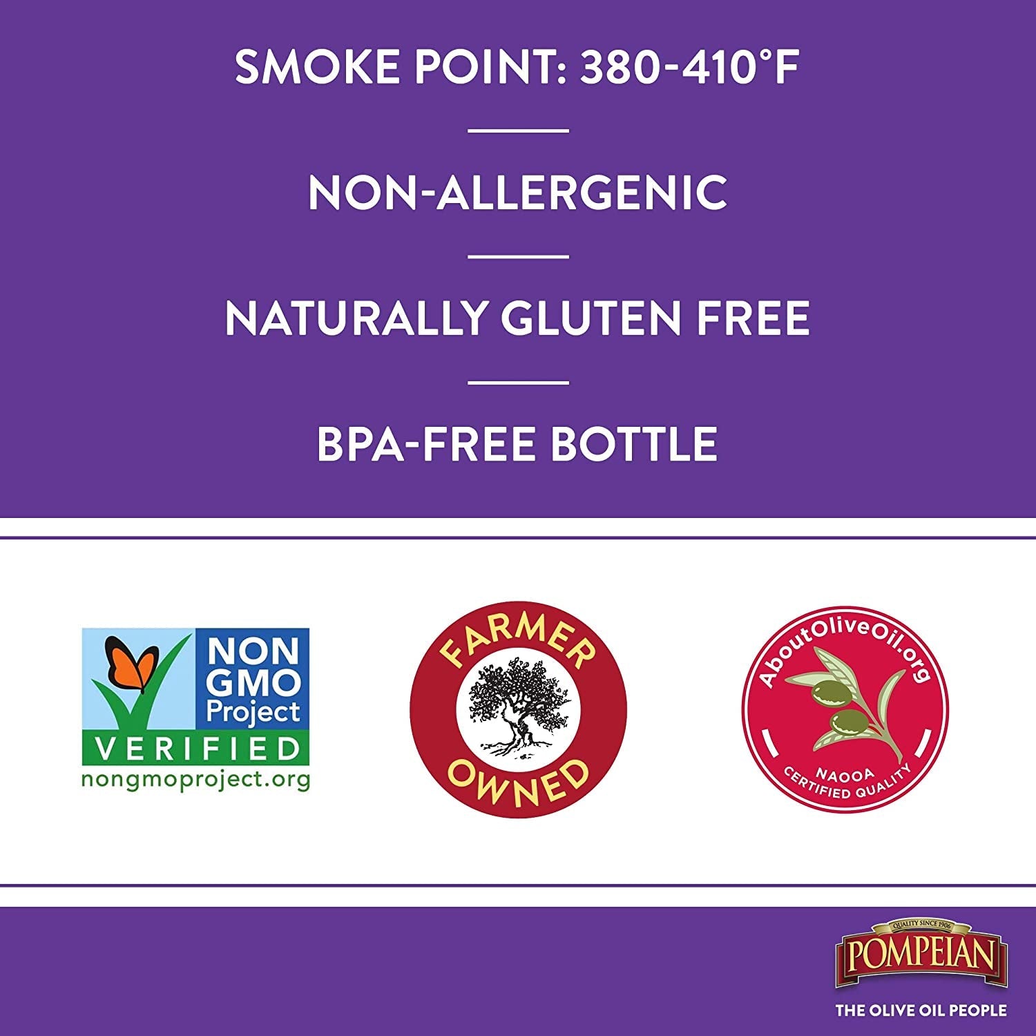 Pompeian Smooth Extra Virgin Olive Oil. Contains Polyphenols. First Cold Pressed. Mild and Delicate Flavor. Perfect for Sauteing & Stir-Frying. Naturally Gluten-Free. Non-Gmo. 16 FL Oz. Single Bottle - Image 4
