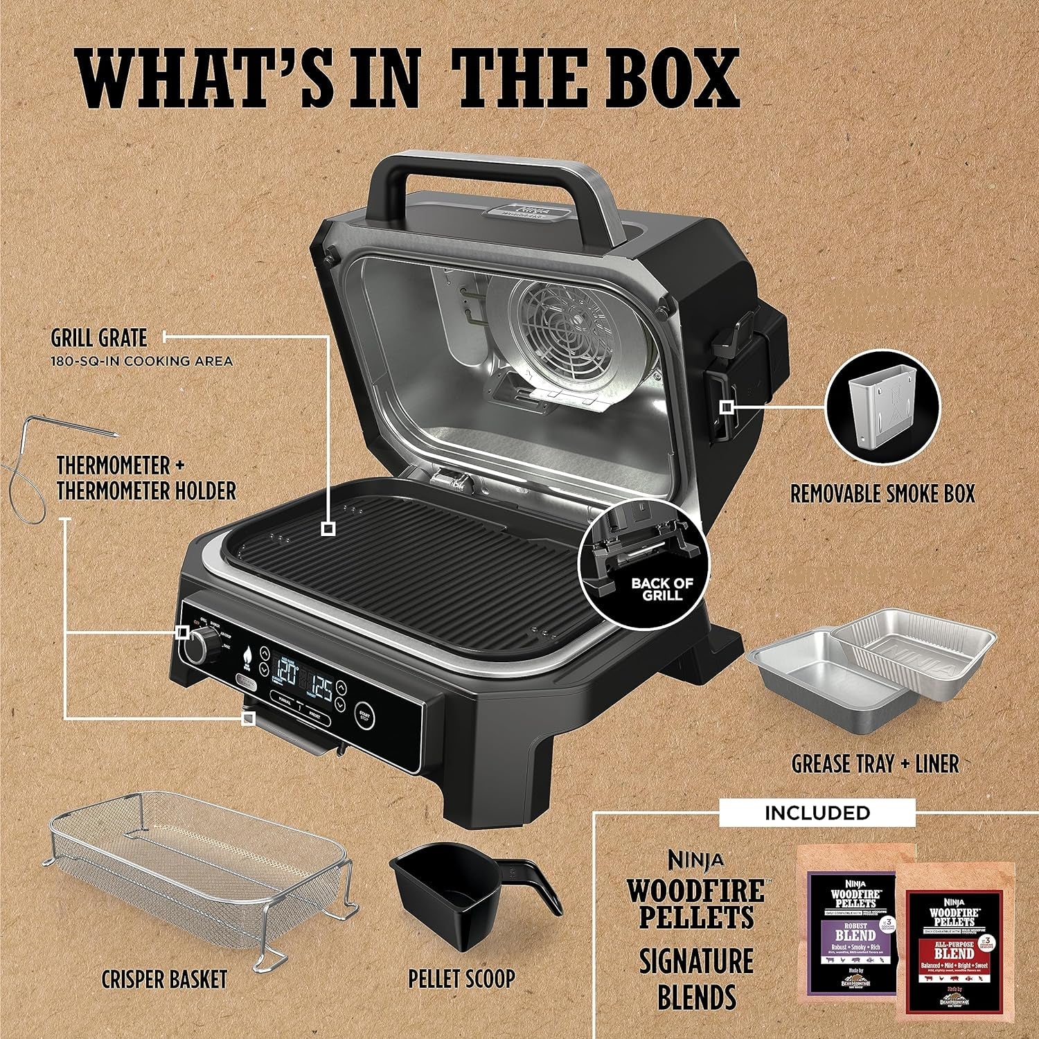 OG850 Woodfire Pro XL Outdoor Grill & Smoker with Built-In Thermometer. 4-In-1 Master Grill. BBQ Smoker. Outdoor Air Fryer. Bake. Portable. Electric. Blue - Image 13