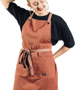 Crossback Kitchen Apron for Cooking - Mens and Womens Professional Chef or Server Bib Apron - Adjustable Crossback Style - Rustic- Midweight Cotton (Terracotta)