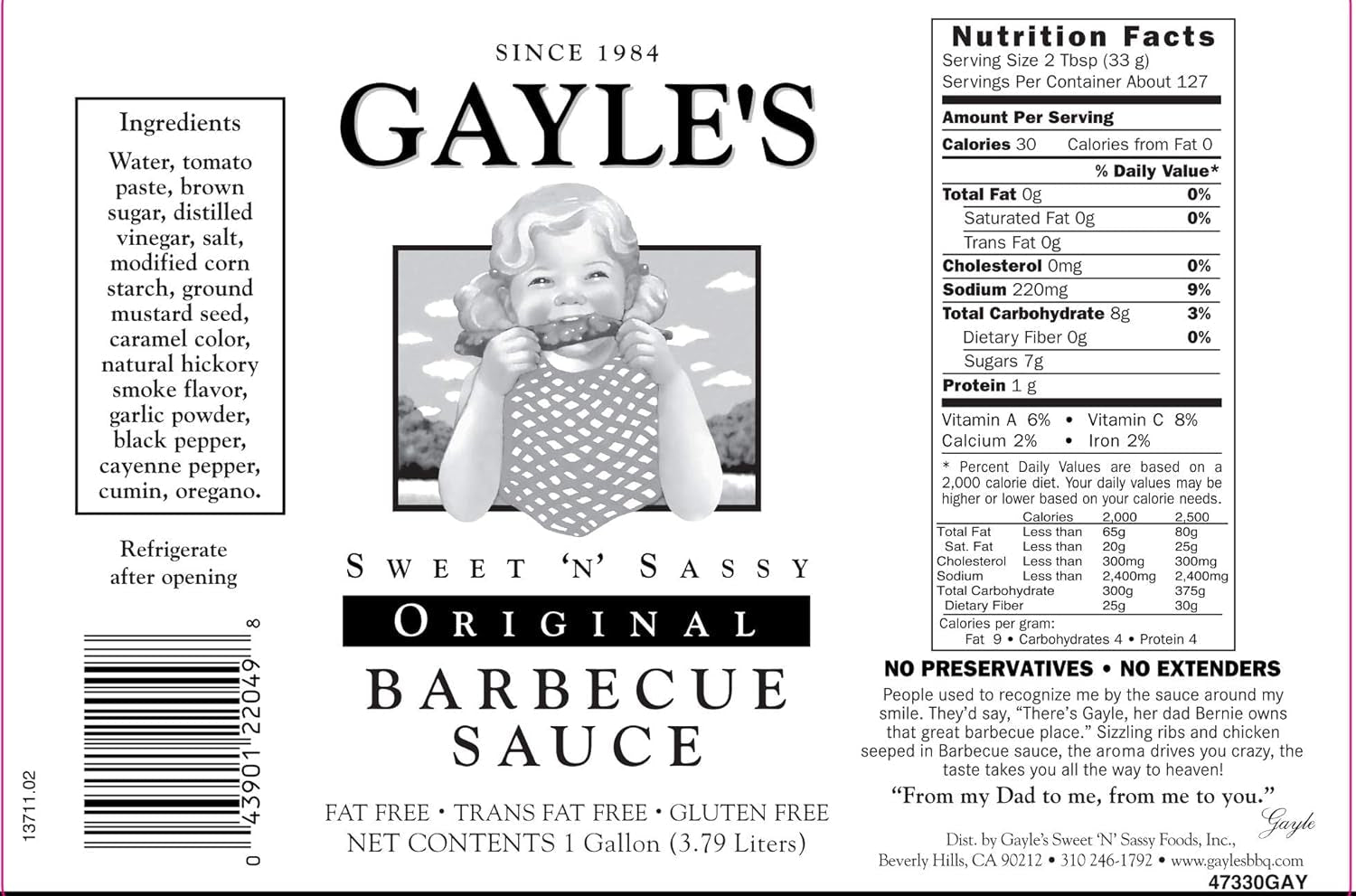 Gayle'S Sweet 'N' Sassy Original BBQ Barbecue Barbeque Sauce. 1 Gallon - Image 2