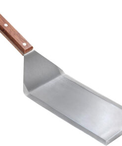 LUSHIG Stainless Steel Spatula with Wooden Handle. 8 Inch Metal Spatula for Cast Iron Skillet. Pancake Flipper Spatula with Beveled Edges. Food Flipper for Grilling. Cooking Scraper BBQ Grill Flat Top