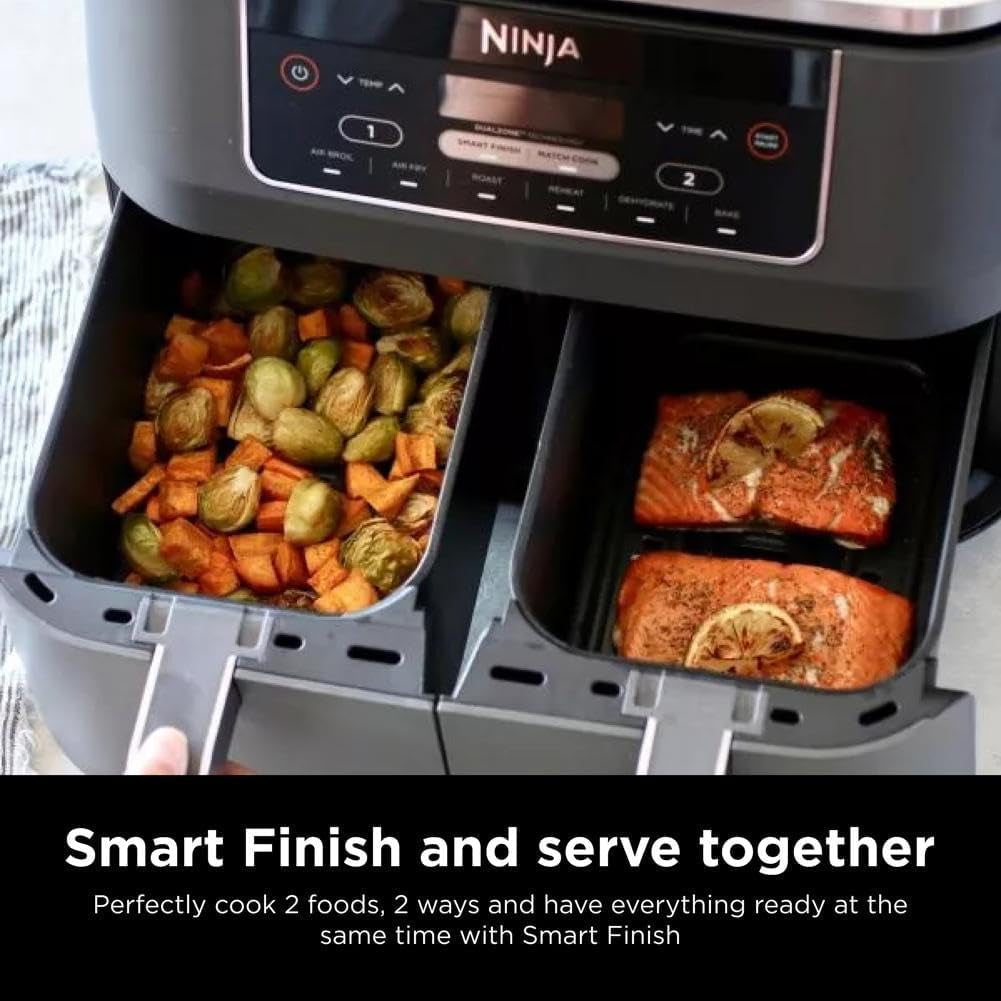 Ninja DZ201 Foodi 8 Quart 6-In-1 Dualzone 2-Basket Air Fryer with 2 Independent Frying Baskets. Match Cook & Smart Finish to Roast. Broil. Dehydrate & More for Quick. Easy Meals. Grey - Image 5