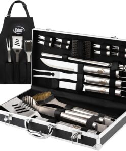Kaluns BBQ Grilling Accessories. Grilling Gifts for Men Dad. Grill Tools for Outdoor Grill. Heavy Duty Stainless Steel Grill Set with Aluminum Case and Apron. Christmas BBQ Gifts for Men. Women