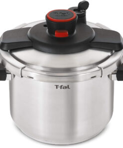 T-Fal Clipso Stainless Steel Pressure Cooker 8 Quart. Induction Compatible. Secure Locking System. One Hand System. Fast Cooking. Recipe Book Included. Cookware. Pots and Pans. Dishwasher Safe. Silver