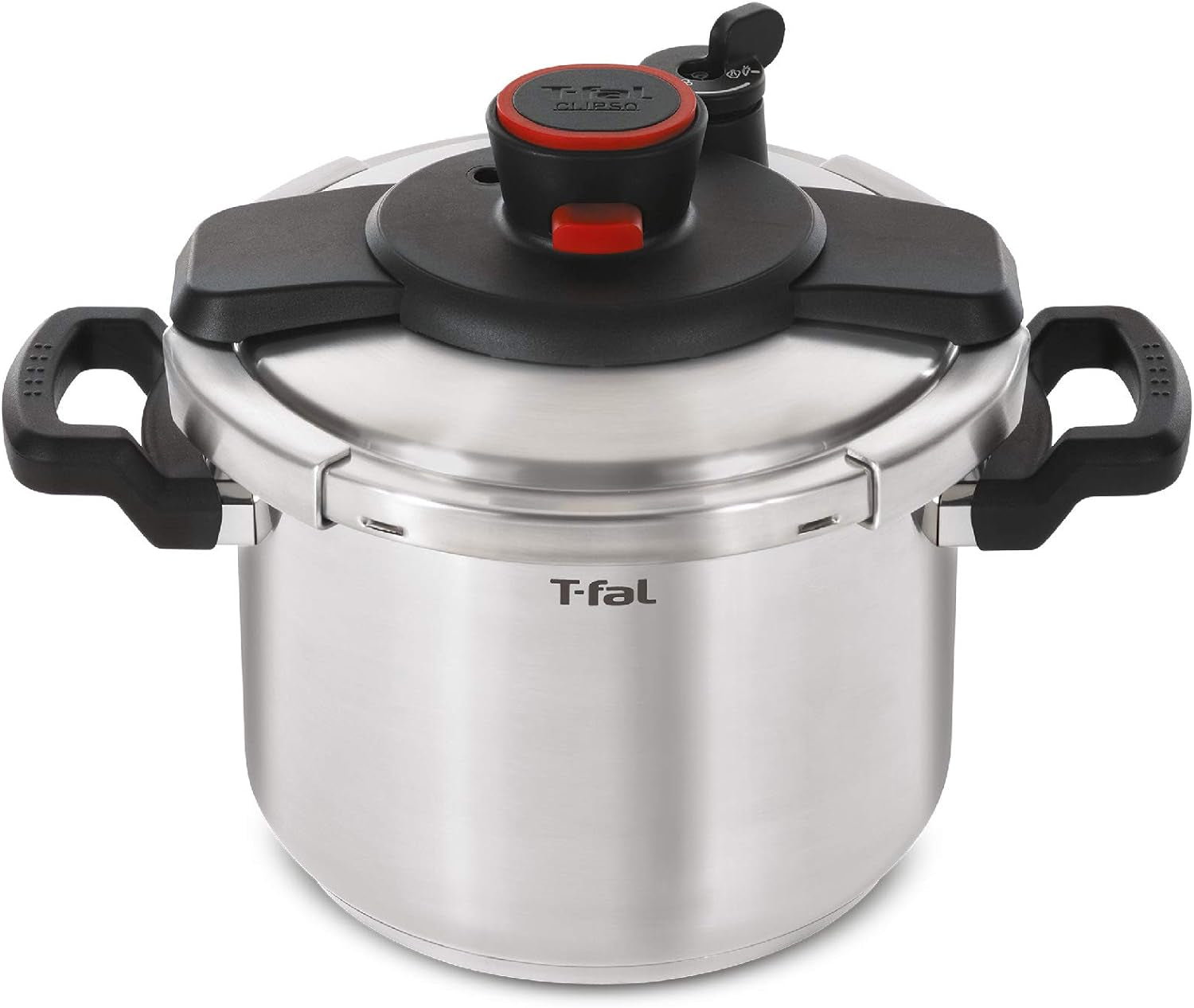 T-Fal Clipso Stainless Steel Pressure Cooker 8 Quart. Induction Compatible. Secure Locking System. One Hand System. Fast Cooking. Recipe Book Included. Cookware. Pots and Pans. Dishwasher Safe. Silver