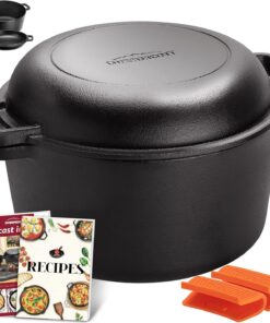 Overmont 2 in 1 Pre Seasoned Dutch Oven with Skillet Lid for Induction. Electric. Grill. Stovetop. BBQ. Camping (5 Quart)
