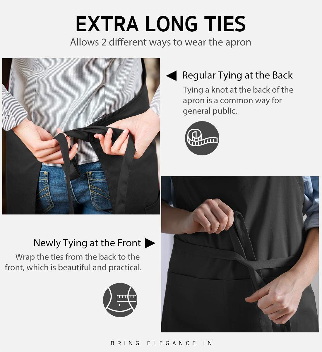 2 Pack Adjustable Bib Apron Thicker Version Waterdrop Resistant with 2 Pockets Cooking Kitchen Aprons for Women Men Chef. Black - Image 6