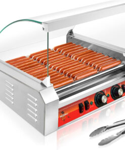 1670W Hot Dog Roller Machine/Sausage Grill with Dust Cover.Stainless Steel 11 Rollers 30 Hot Dog Roller Grill Cooker Machine with Dual Temp Control and LED Light/Detachable Drip Tray