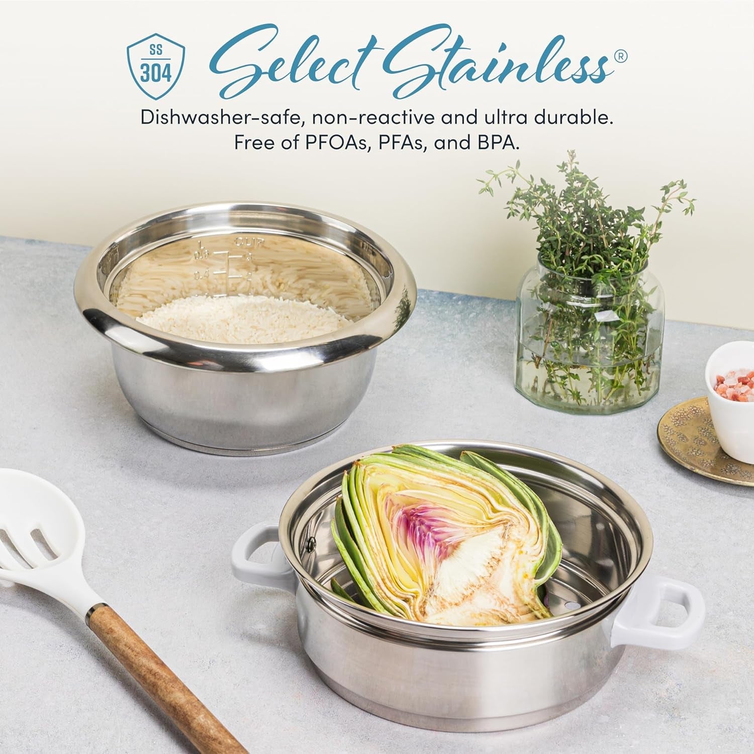 Aroma Housewares 6-Cup (Cooked Yield ) / 1.2Qt. Select Stainless Pot-Style Rice Cooker. & Food Steamer. One-Touch Operation. White - Image 3