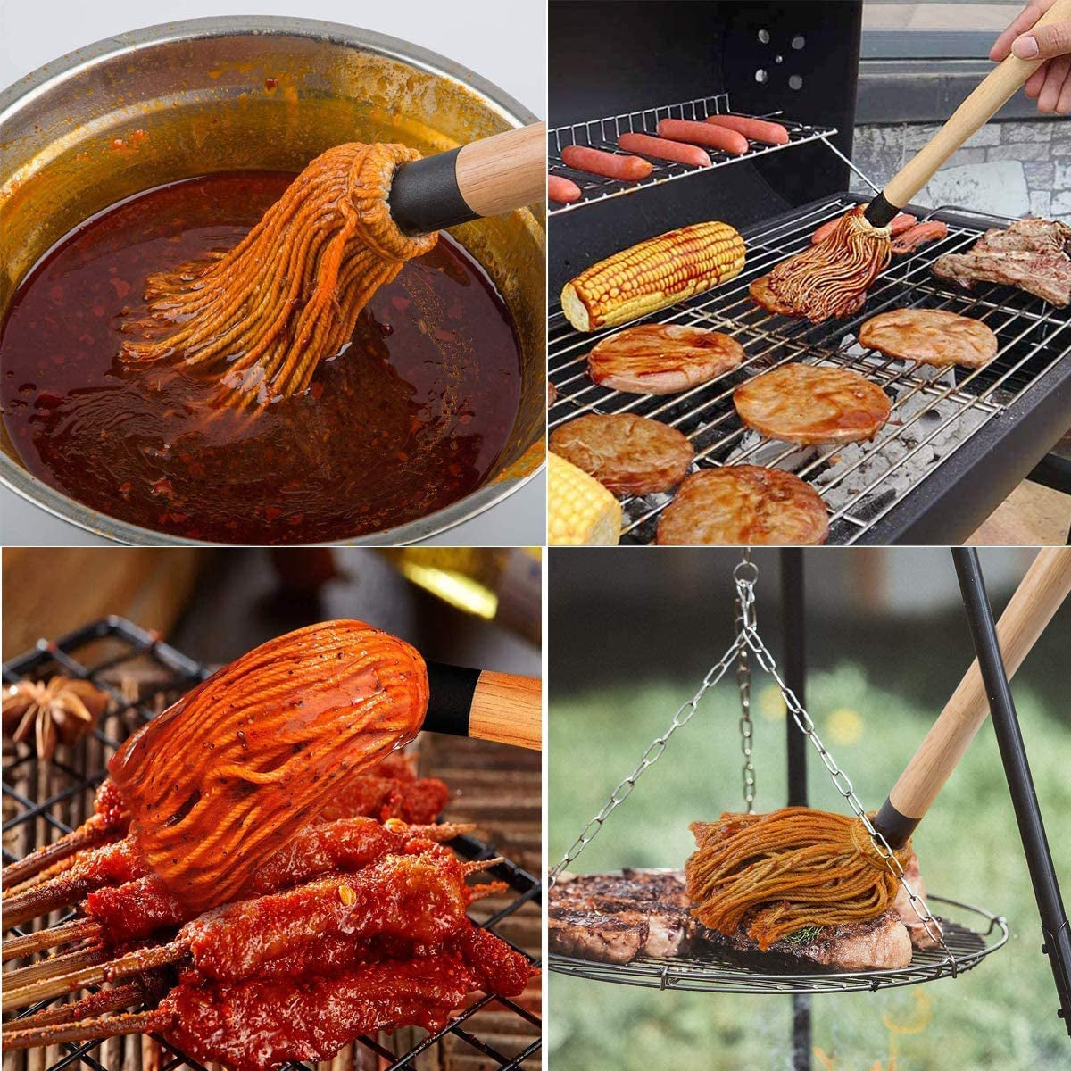 YOKIOU 18In Grill Basting Mop BBQ Mop Brushes for Sauce with 3 Extra Replacement Cotton Fiber Basting Mop Heads and 4 Pcs Silicone Basting Pastry & BBQ Brush Set - Image 5