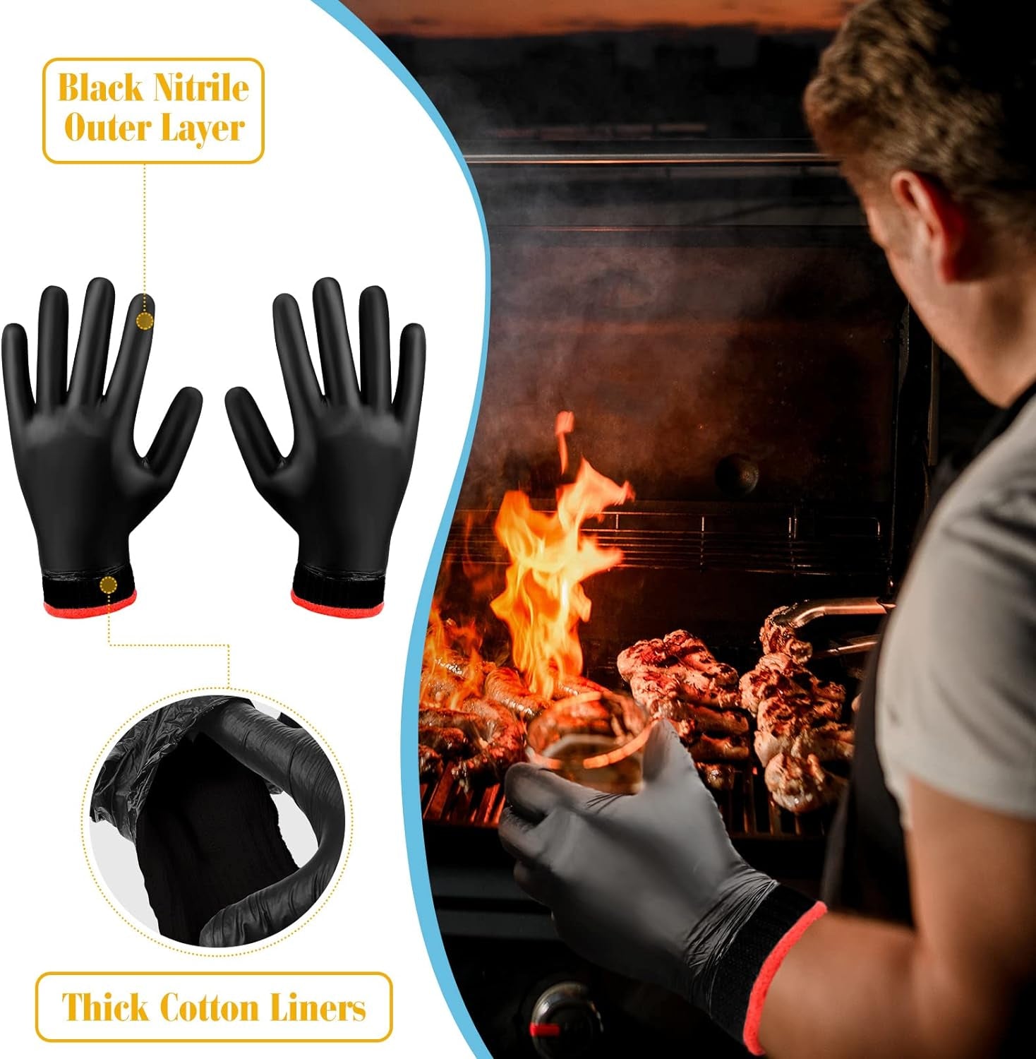 200 Pcs Disposable BBQ Gloves with 4 Pairs Cotton Liners Grilling Gloves BBQ Cooking Gloves (Black. Dark Gray. X-Large) - Image 3