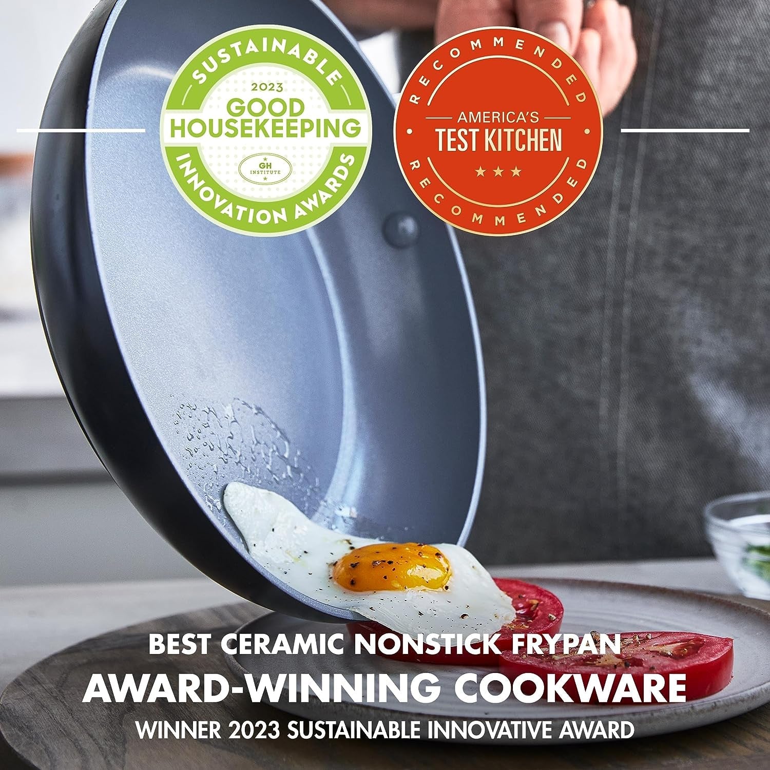 Valencia Pro Hard Anodized Healthy Ceramic Nonstick 22 Piece Cookware Pots & Pans Set. Fry Grill. Griddle. Saute & Sauce Pans. Stockpot.Lids. Pfas-Free. Induction. Dishwasher & Oven Safe.Gray - Image 2