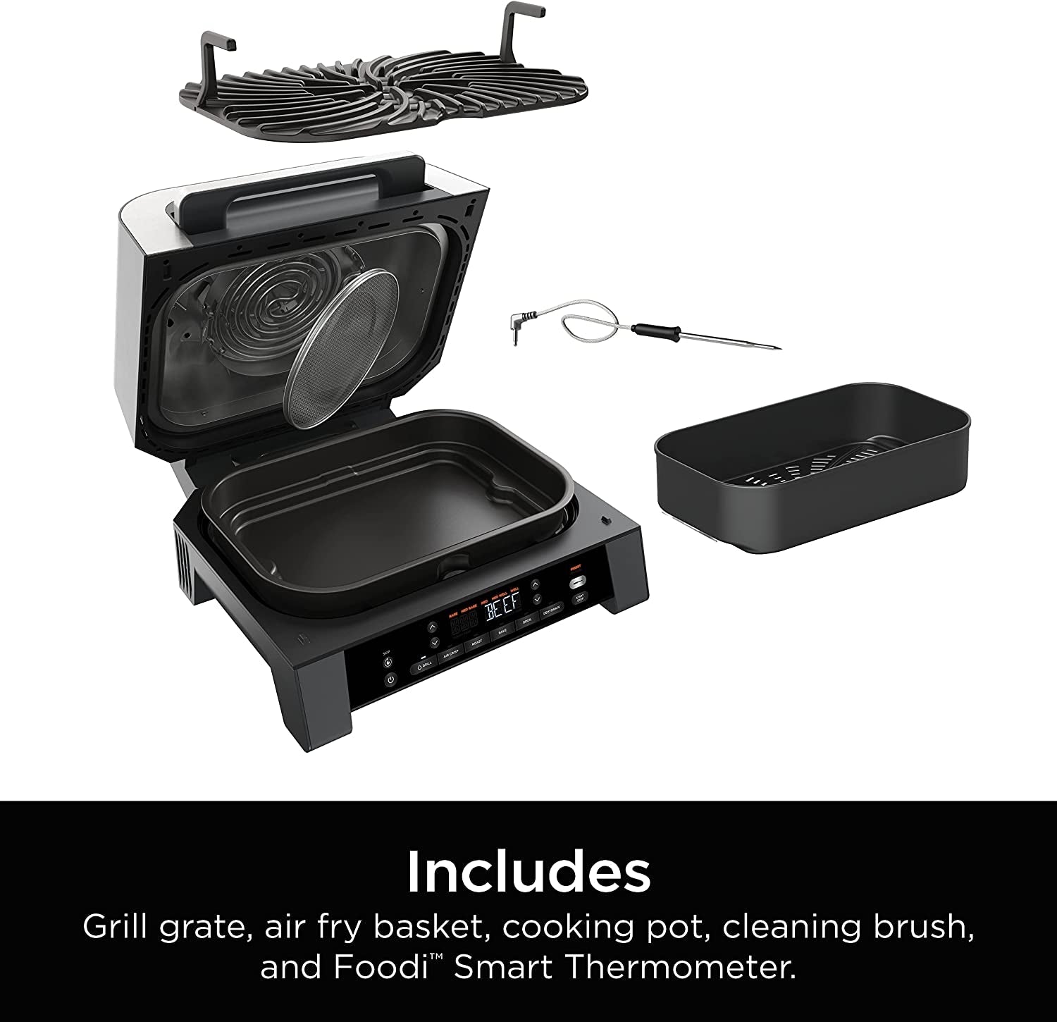 DG551 Foodi Smart XL 6-In-1 Indoor Grill with Air Fry. Roast. Bake. Broil. & Dehydrate. Foodi Smart Thermometer. 2Nd Generation. Black/Silver - Image 13