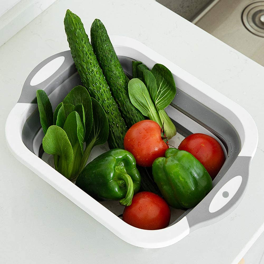 Qimh Collapsible Cutting Board - Foldable Space Saving Multi-Function Kitchen Dish Tub and Camping Sink- Washing and Draining Veggies Fruits Food Grade Storage Basket for Picnic. BBQ Prep and Camping - Image 7