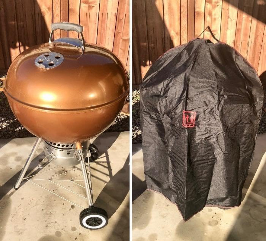 Round BBQ Grill Cover. 26Inch Heavy Duty Durable Waterproof Rip Resistant UV Resistant Charcoal Kettle Grill Cover. Dia33 X38 H. Black - Image 6