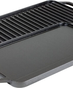 Chef Collection Cast Iron Reversible Grill/Griddle - Cast Iron Flat Griddle & Grill for Stovetop. Oven. Grill. or Open Fire - Double Burner Cast Iron Skillet with Handles