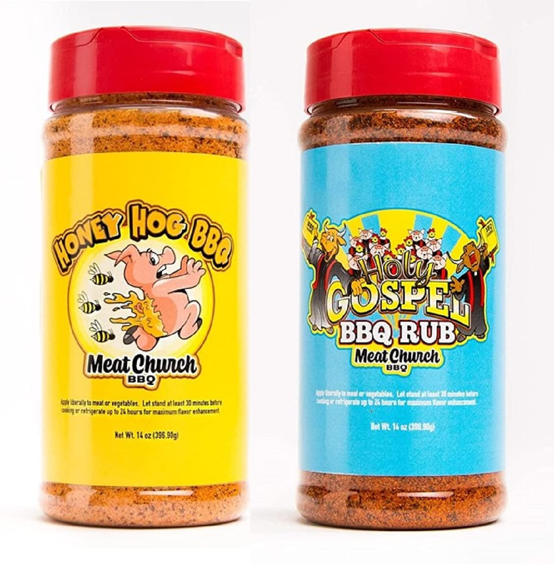 Meat Church BBQ Rub Combo: Honey Hog (14 Oz) and Holy Gospel (14 Oz) BBQ Rub and Seasoning for Meat and Vegetables. Gluten Free. One Bottle of Each