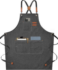Chef Aprons for Men Women with Large Pockets. Cotton Canvas Cross Back Heavy Duty Adjustable Work Apron. Size M to Xxl(Grey)
