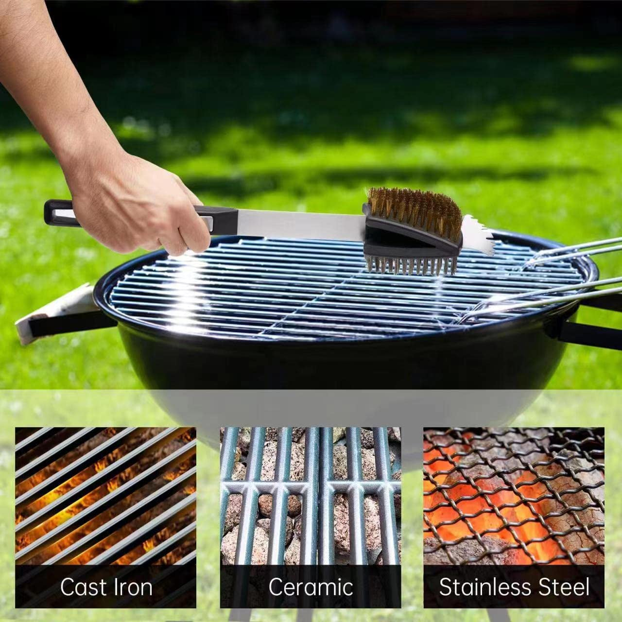 Double Sided Grill Cleaning Brush and Scraper. 16.5 BBQ Brush. Barbecue Cleaner with Stainless & Brass Bristles. Grilling Grate Cleaner. Safe Grill Accessories for Cast Iron/Stainless Steel Grate - Image 5
